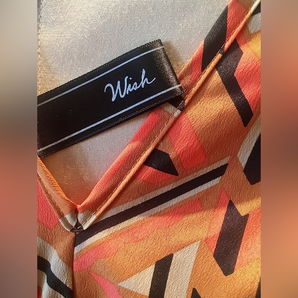 WISH Kimono orange blue mini dress Geometric pattern Smock waist Short sleeve - Picture 9 of 16